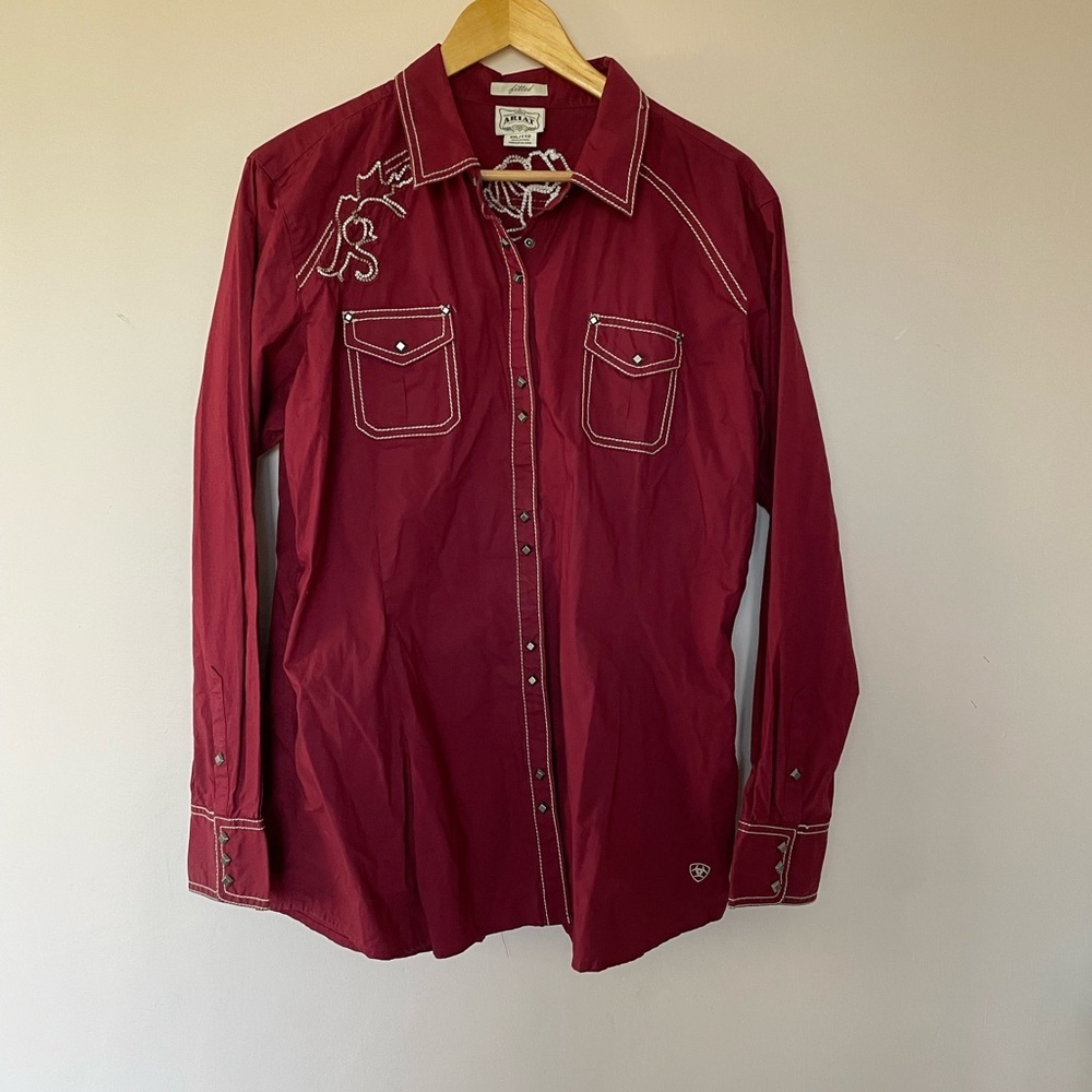 Ariat Women's REAL Maroon Embroidered Snap Up Western Shirt Size XXL Fitted​
